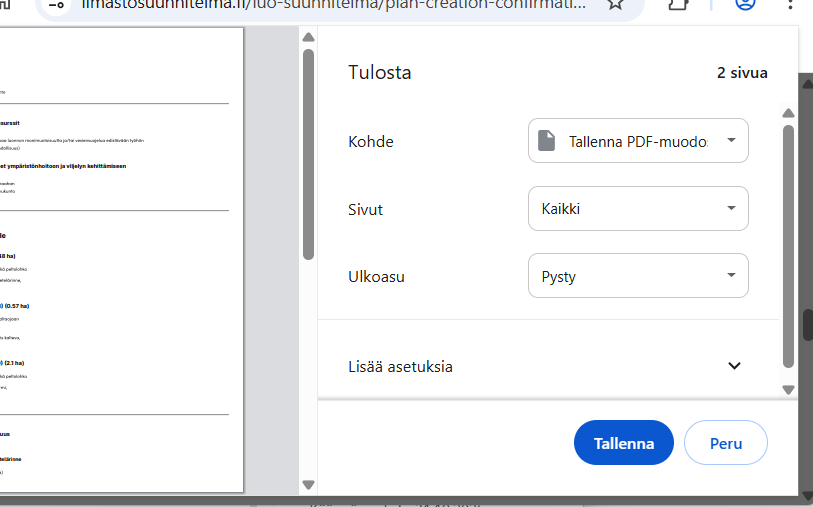 Kuvankaappaus tulostusnäkymästä