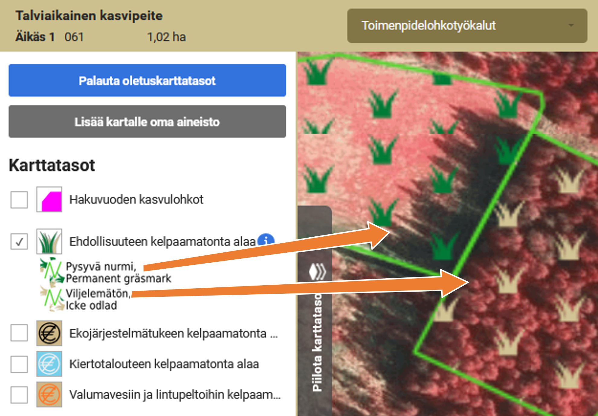 Kuvankaappaus Vipu-palvelun kartalta