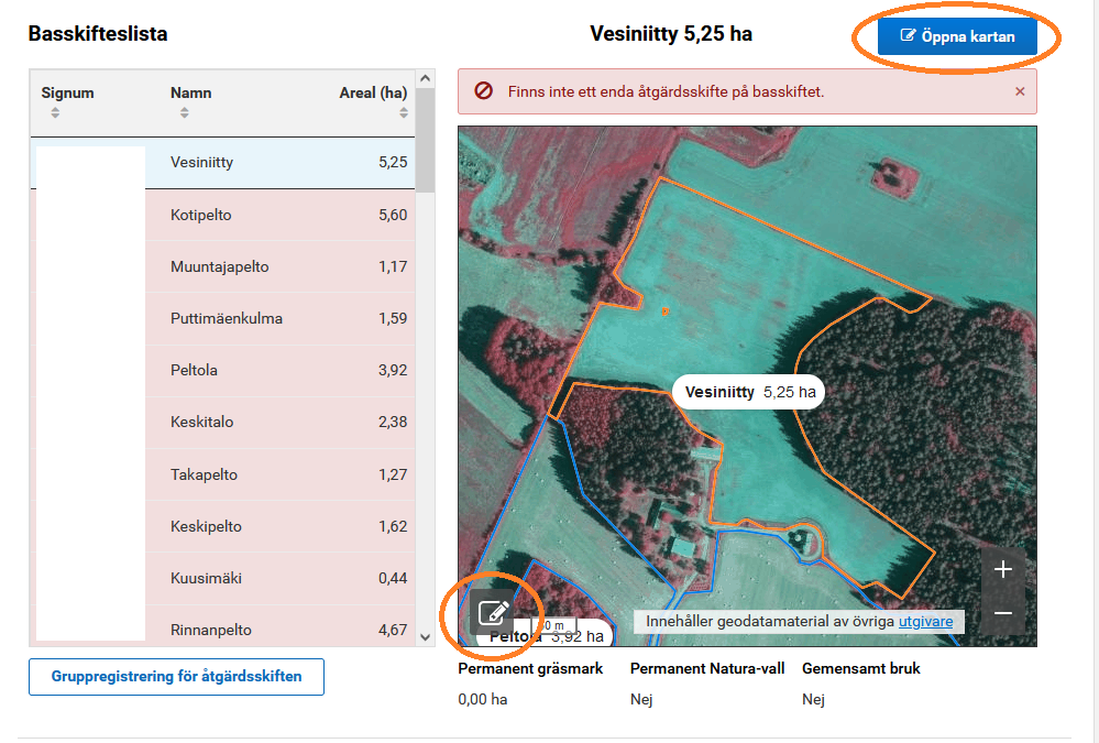 Skärmdump från Viputjänsten, förflytta dig till kartan