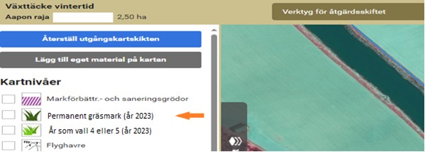 Skärmdump från Viputjänsten, val av kartnivå för permanent gräsmark