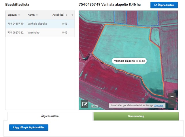 Skärmdump från Viputjänsten, lägg till nytt åtgärdsskifte