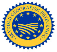 Skyddad geografisk beteckning EU:s logotyp (blågul)